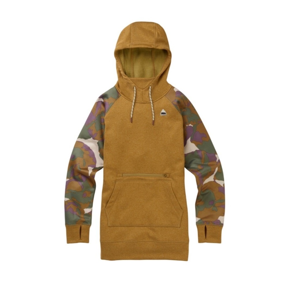 Burton Oak Long Pullover Hoodie Mustard Yellow Camo Sleeves Fleece Womens M